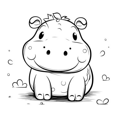 Beyaz arka planda izole edilmiş şirin su aygırı. Vektör illüstrasyonu.