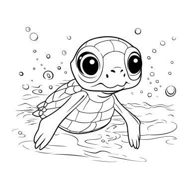 Denizde yüzen sevimli çizgi film bebek kaplumbağası. Vektör illüstrasyonu.