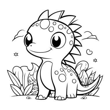 Dinozorun renklendirme sayfası. Şirin Çizgi Film Dinozor Vektör İllüstrasyonu.