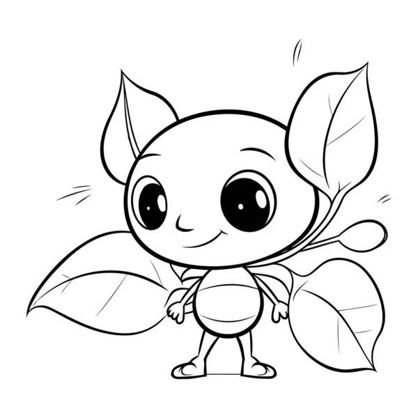 Czarno Białe Kreskówki Ilustracja Cute Little Ant Charakter Zwierząt — Wektor stockowy