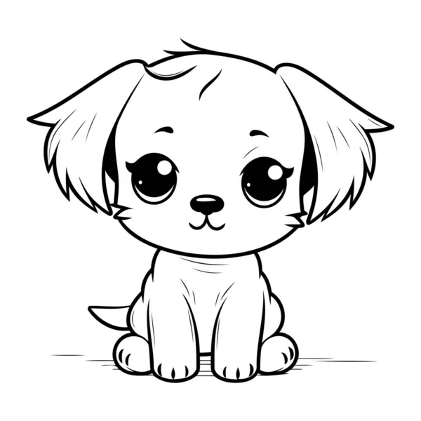 Dibujos Animados Lindo Cachorro Blanco Negro Vector Ilustración Aislado Sobre — Vector de stock