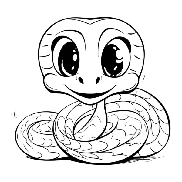 Cute Baby Snake Black White Vector Illustration Coloring Book — Stock Vector