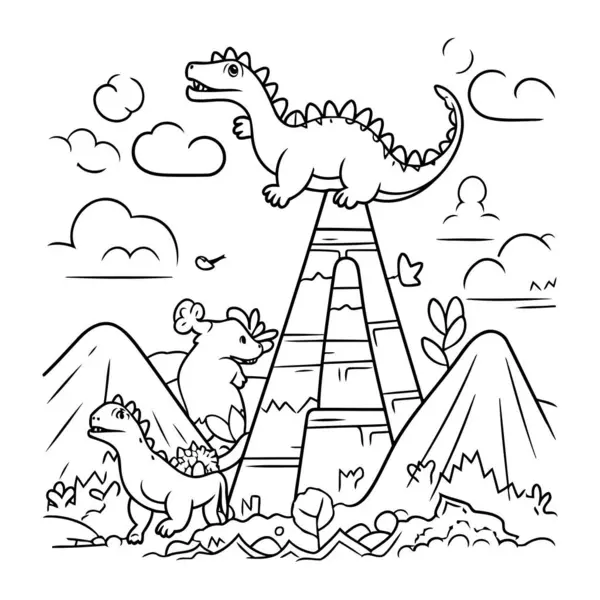 Dinosaurier Auf Der Spitze Des Hügels Vektor Illustration Für Malbuch — Stockvektor