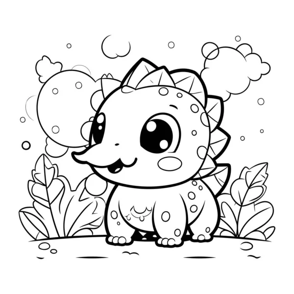 Ormandaki sevimli dinozor. Boyama kitabı için Vektör illüstrasyonu.