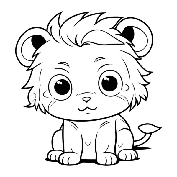 Lindo León Dibujos Animados Mascota Personaje Vector Ilustración Para Colorear — Vector de stock