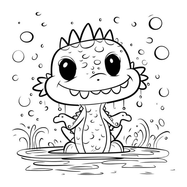 Cute Cartoon Crocodile Water Vector Illustration Coloring Book — Stock Vector