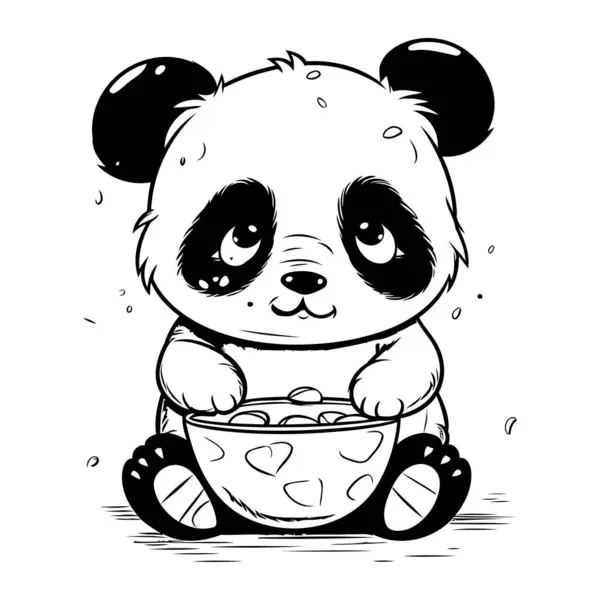 Urso Panda Bonito Comendo Uma Tigela Comida Ilustração Vetorial — Vetor de Stock