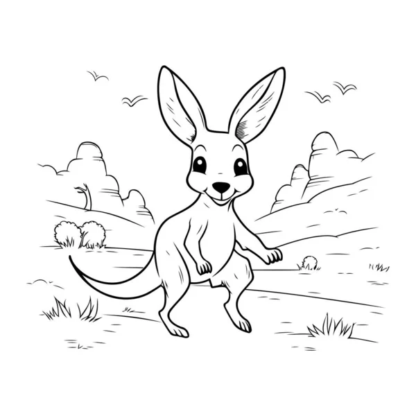 Cute Kangaroo Cartoon Vector Illustration Coloring Book — Stock Vector