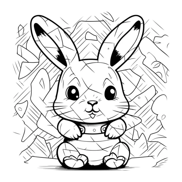 Cute Cartoon Rabbit Black White Vector Illustration Coloring Book — Stock Vector