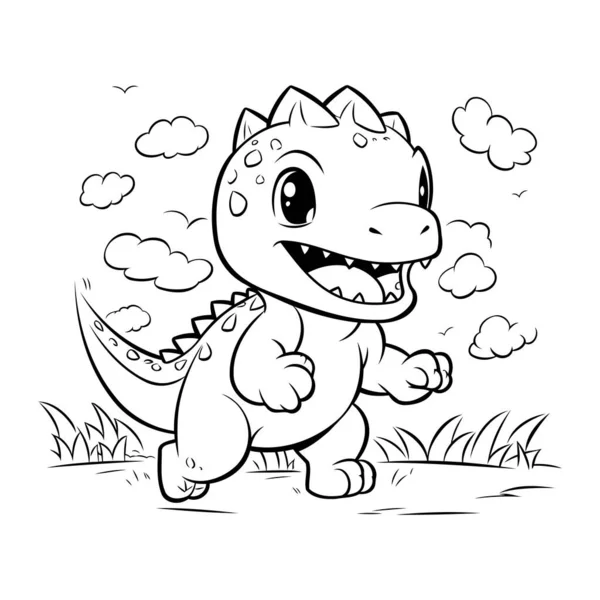 草の中を走っているかわいい恐竜 子供のための絵本 — ストックベクタ