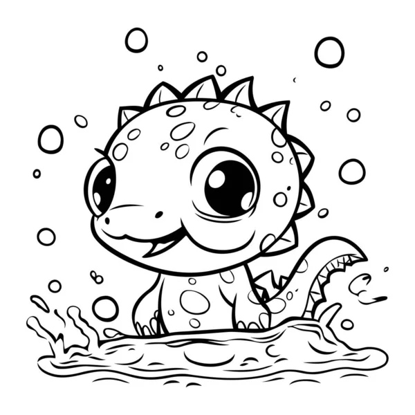 Coloring Book Children Dinosaur Water Vector Illustration — Stock Vector