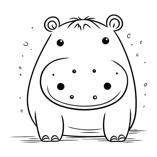 Hipopotam Czarno Biały Wektor Ilustracji Kolorowanki — Wektor stockowy