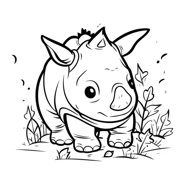 Illustration Dessin Animé Noir Blanc Rhino Animal Pour Livre Colorier — Image vectorielle