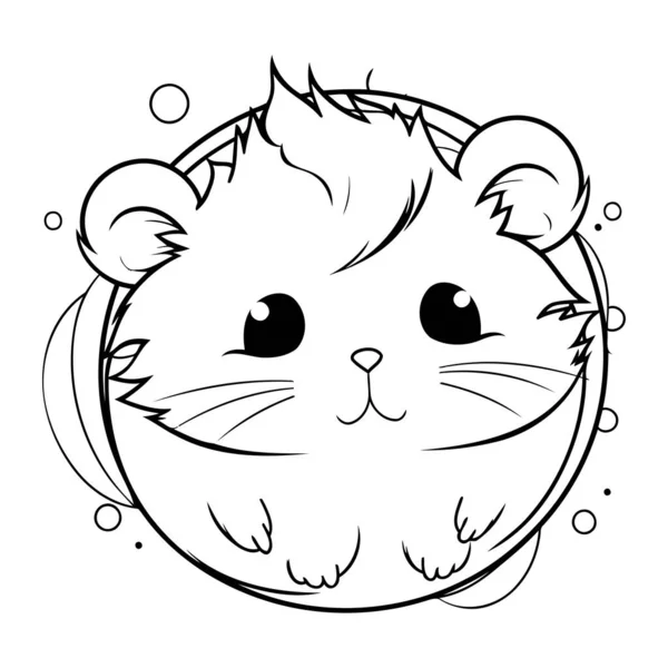 Black White Cartoon Illustration Cute Hamster Animal Coloring Book — Stock Vector