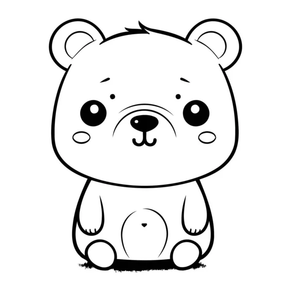 Urso Desenho Animado Bonito Ilustração Vetorial Preto Branco Para Colorir — Vetor de Stock