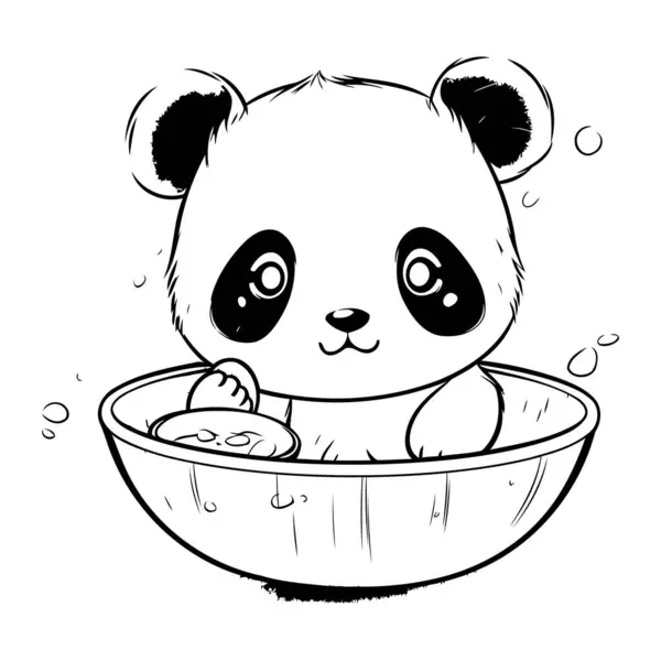 Panda Bonito Uma Tigela Água Ilustração Vetorial — Vetor de Stock