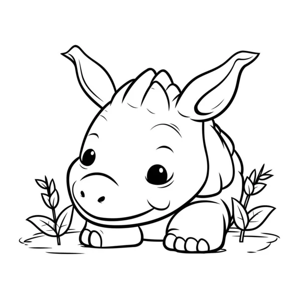 Illustration Dessin Animé Noir Blanc Mignon Rhinocéros Personnage Animal Pour — Image vectorielle
