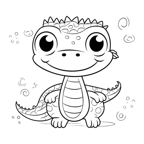 Coloring Page Outline Cute Baby Crocodile Vector Illustration — Stock Vector