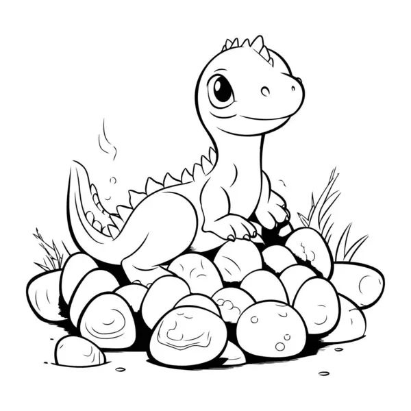 Illustration Cute Baby Dinosaur Rocks Coloring Book — Stock Vector