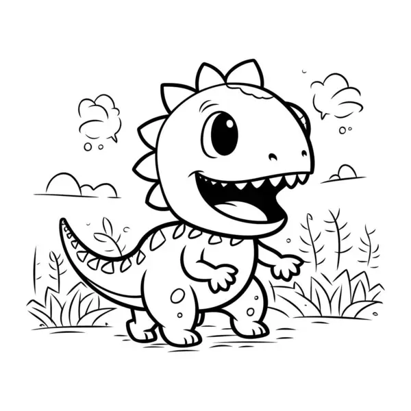 Cute Cartoon Tyrannosaurus Rex Vector Illustration Coloring Book — Stock Vector