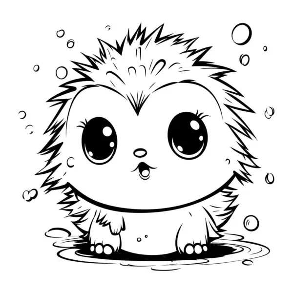 Cute Cartoon Hedgehog Czarno Białe Ilustracji Wektor — Wektor stockowy