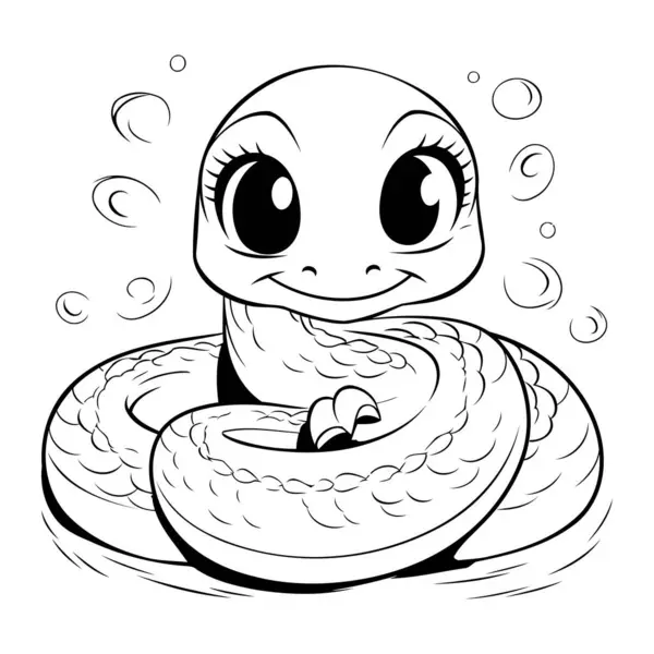 Cute Cartoon Snake Water Vector Illustration Coloring Book — Stock Vector