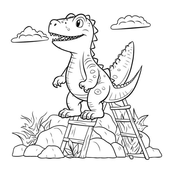 Karikatur Krokodil Auf Leiter Vektor Illustration Für Malbuch — Stockvektor