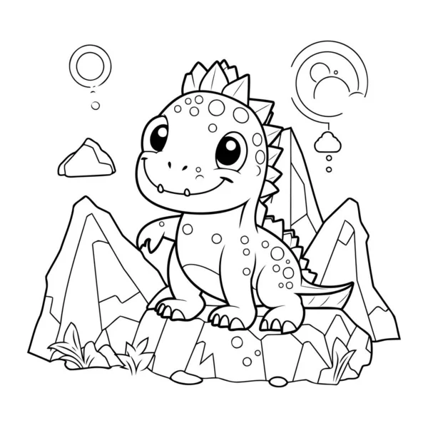 Şirin Dinozor Vektör İllüstrasyonunun Renkli Sayfa Özeti.