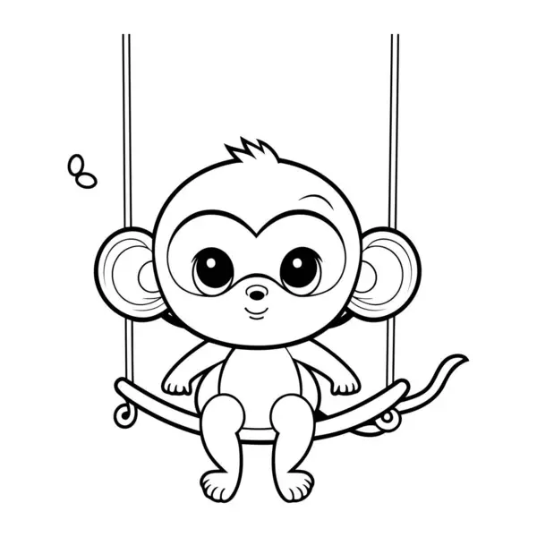 Cute Monkey Cartoon Sitting Swing Isolated Icon Vector Illustration Graphic — Stock Vector