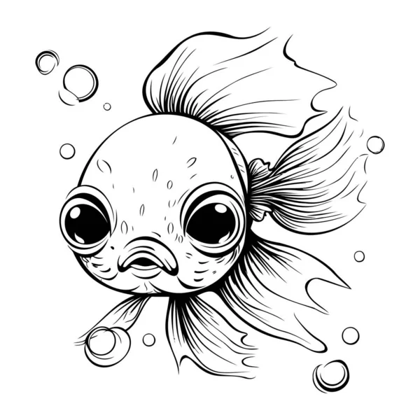 Cute kawaii fish. Vector illustration for coloring book.