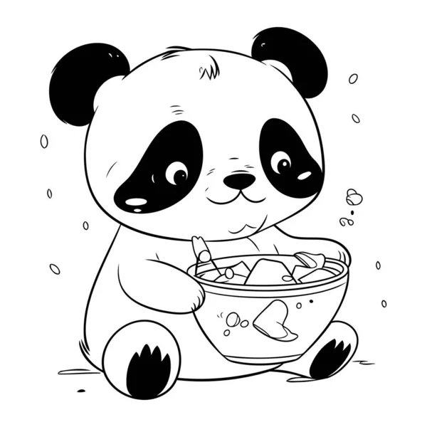 Panda Bonito Uma Tigela Comida Ilustração Vetorial — Vetor de Stock