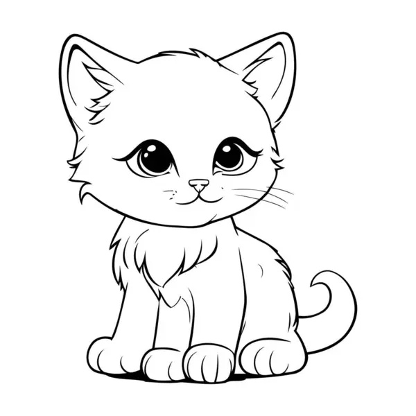 Lindo Gato Dibujos Animados Ilustración Vectorial Blanco Negro Para Colorear — Vector de stock