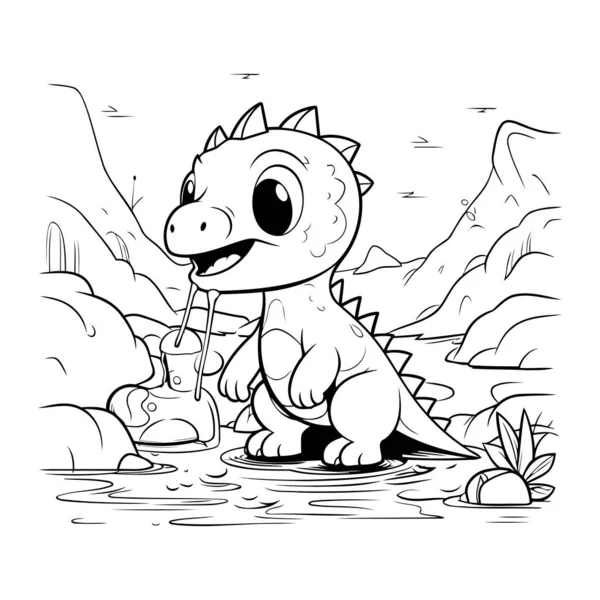Ilustración Vectorial Lindo Dinosaurio Dibujos Animados Bebiendo Jugo Libro Para — Archivo Imágenes Vectoriales