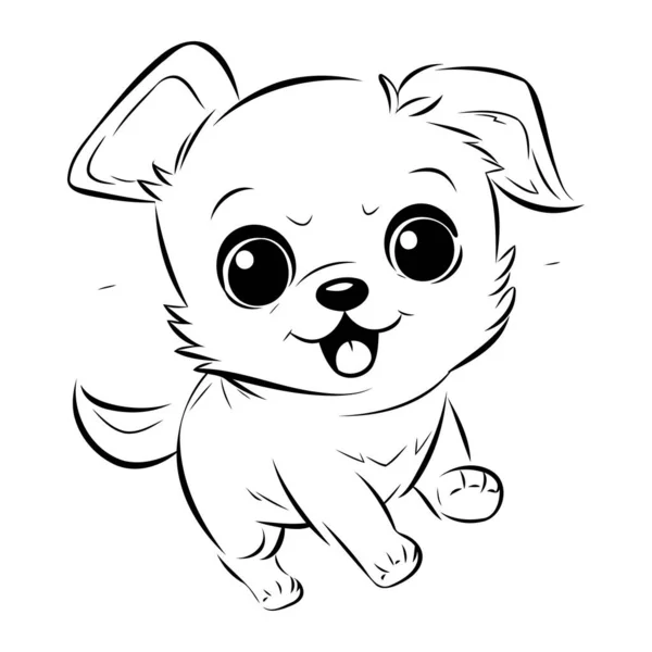 Cute Cartoon Chihuahua Dog Black White Vector Illustration — Stock Vector