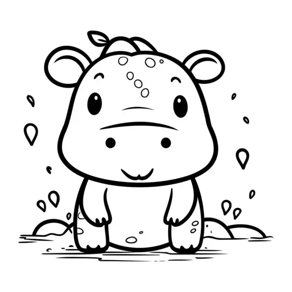 Cute Cartoon Hippopotamus Coloring Book Children — Stock Vector