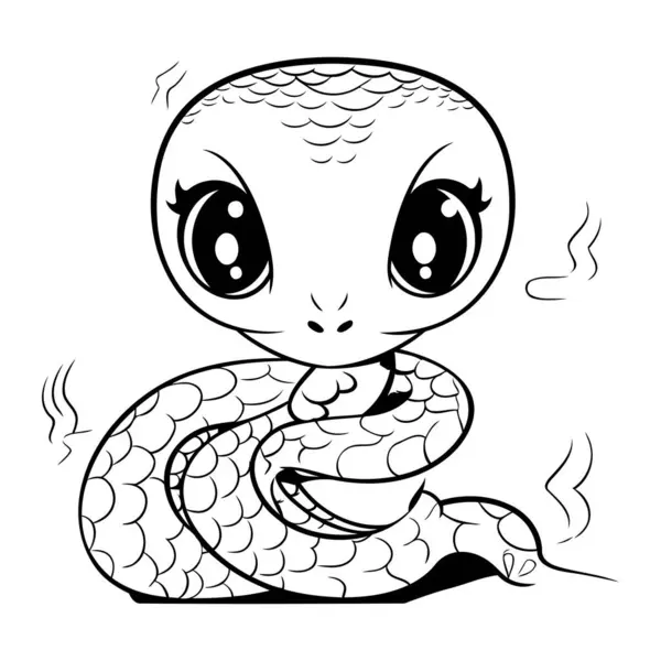 Cute Cartoon Snake Black White Vector Illustration Coloring Book — Stock Vector
