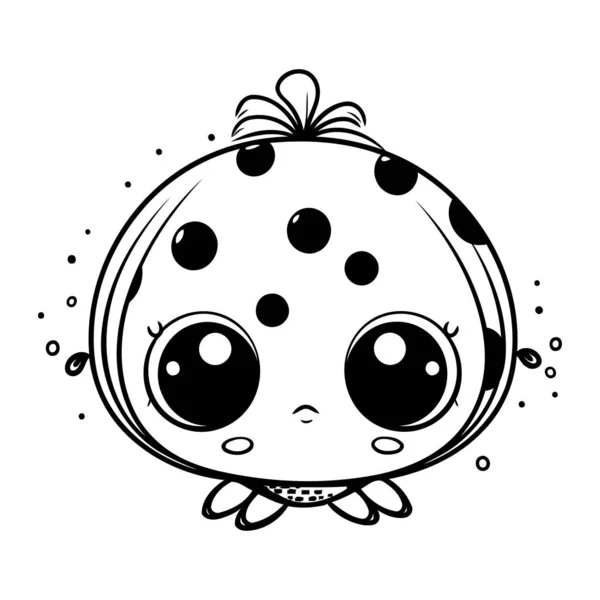Cute Cartoon Ladybug Black White Vector Illustration Isolated White Background — Stock Vector