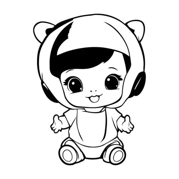 Nettes Kleines Mädchen Astronautenkostüm Mit Kopfhörern Vektorillustration lizenzfreie Stockillustrationen