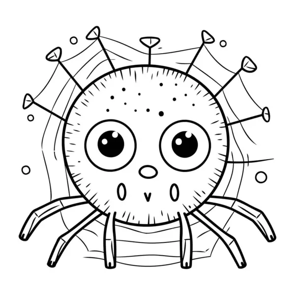 Cute Cartoon Spider Black White Vector Illustration Coloring Book Stock Vector