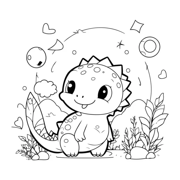 Coloring Page Outline Cute Dinosaur Vector Illustration Stock Illustration