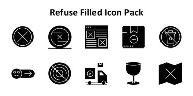 Bu simge paketi, Katı Dolu tasarım tarzında reddi temsil eden 10 vektör simgesini içerir.