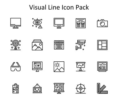 Görsel temaya dayalı 20 ölçeklenebilir çizgi tarzı simge. Temiz ve profesyonel tasarım için mükemmel..
