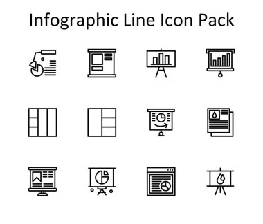 Infographic teması için profesyonel olarak hazırlanmış 12 vektör simgesi. Çok yönlü ve ölçeklenebilir.