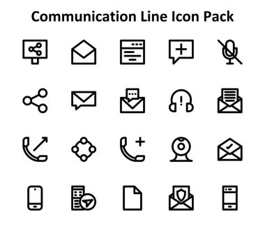 İletişim etrafında 20 simge içeren modern simge paketi, Outline biçiminde oluşturuldu. Arayüzler ve dijital ürünler için tasarlandı.