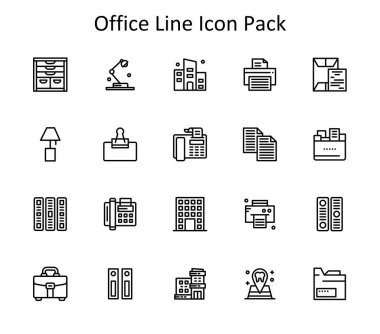 Ofis çevresinde 20 satır biçiminde simge içeren indirilebilir vektör paketi indirilebilir. Basit, temiz ve kullanımı kolay..