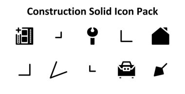 İnşaat tabanlı 10 Solid Fill simgesi içeren en küçük simge seti. Gösterge panelleri ve mobil tasarım için ideal.