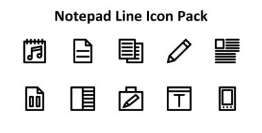 Notepad etrafında 10 simge içeren modern simge paketi, Bold Outline biçiminde oluşturuldu. Arayüzler ve dijital ürünler için tasarlandı.