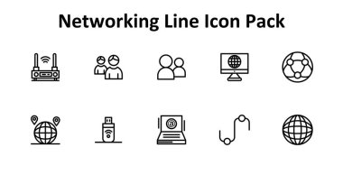 Ağ kavramlarını temsil eden 10 eşsiz İnce Satır biçiminde simge içeren temalı simge seti.