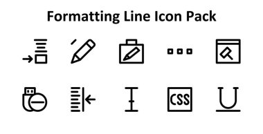 Bold Outline tarzında 10 simge içeren bu set, modern arayüz kullanımı için Biçimlendirme 'nin temel ögelerini kapsar.
