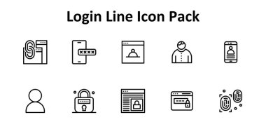 Giriş kavramlarını temsil eden 10 eşsiz İnce Satır biçiminde simge içeren temalı simge seti.
